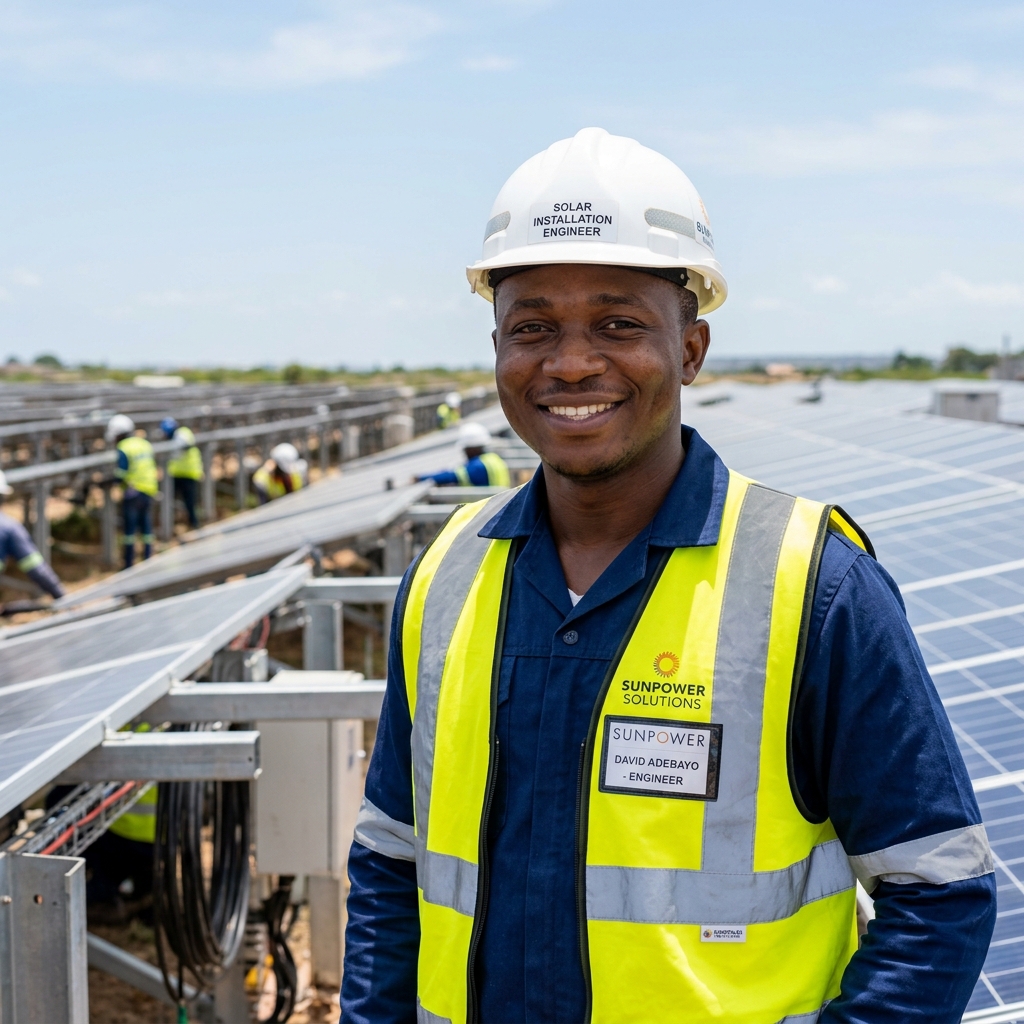 Solar technician inspecting a rooftop installation